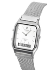 Casio Vintage AQ-230EM-7ADF Analog-Digital Silver Mesh Watch