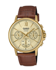 Casio BMS-300GL-5AVDF Gold Leather Multi-Dial Analogue Watch