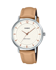 Casio LTP-VT04L-7A1DF Women's White-Dial Beige Leather Analog Watch