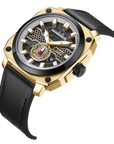Hummer HM1026-1840 Men’s Multi-Function Japanese Quartz Gold-Tone Leather Watch