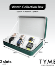 TYME Premium Watch Collection Box 12 Slot PVC Green