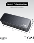 TYME Premium Watch Collection Box 6 Slot PVC Black