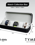 TYME Premium Watch Collection Box 6 Slot PVC Black