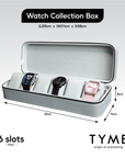 TYME Premium Watch Collection Box 6 Slot PVC Grey
