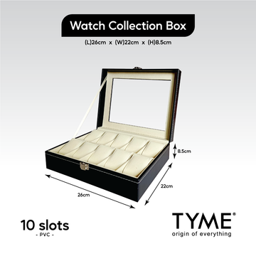 TYME Premium Watch Collection Box 10 Slot PVC Black