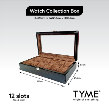 TYME Premium Watch Collection Box 12 Slot Wood Shining Black