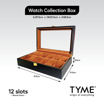 TYME Premium Watch Collection Box 12 Slot Wood Black