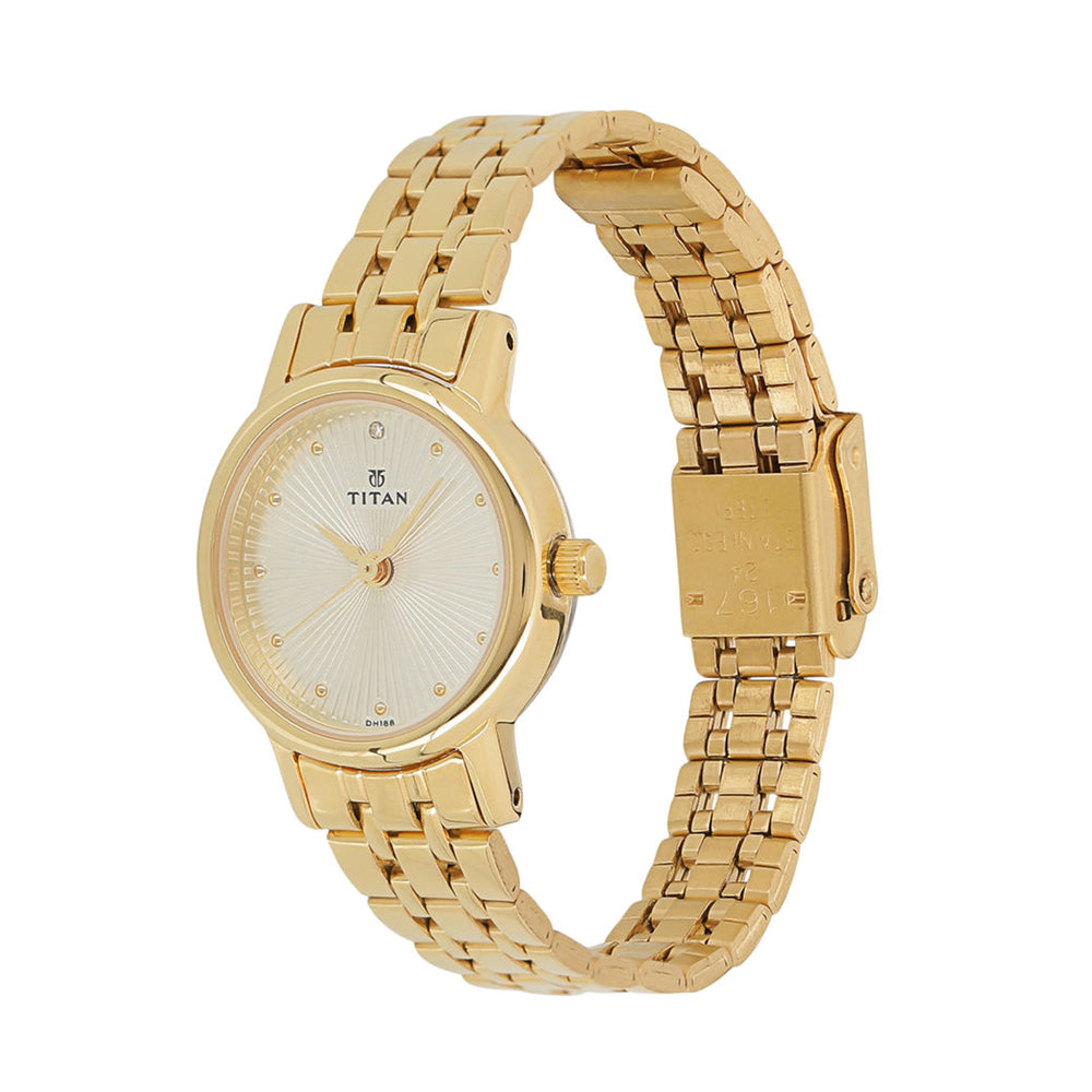 Titan Champagne 2593YM01 Women's Gold Quartz Watch