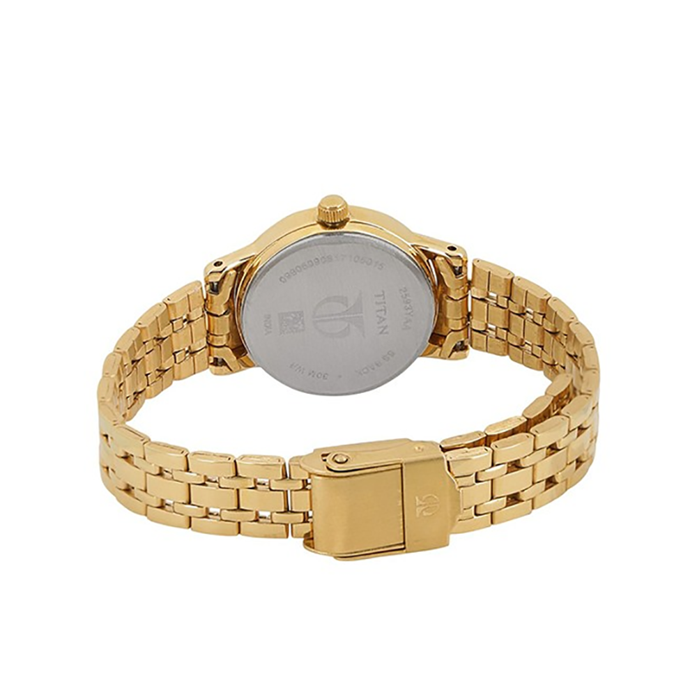 Titan Champagne 2593YM01 Women's Gold Quartz Watch
