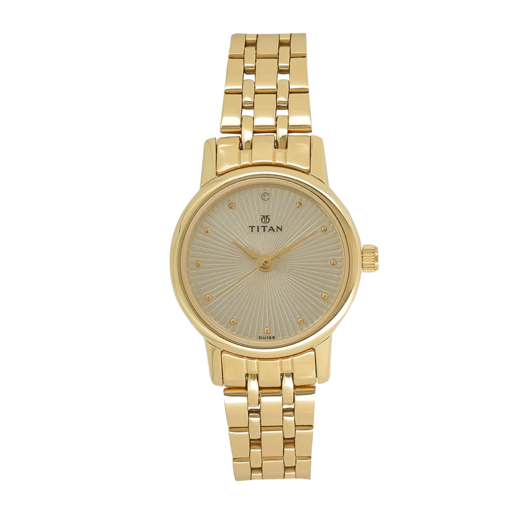 Titan Champagne 2593YM01 Women's Gold Quartz Watch