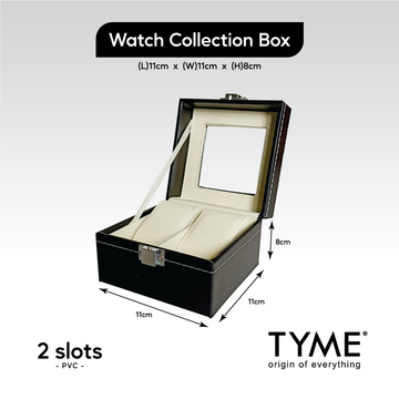 TYME Premium Watch Collection Box 2 Slot PVC Black