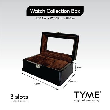 TYME Premium Watch Collection Box 3 Slot Wood Shining Black