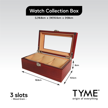 TYME Premium Watch Collection Box 3 Slot Wood Shining Rose Wood