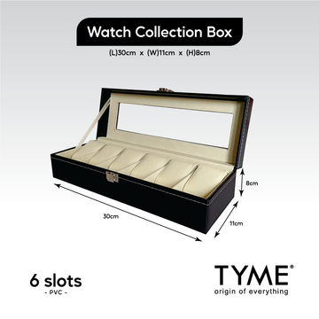 TYME Premium Watch Collection Box 6 Slot PVC Black