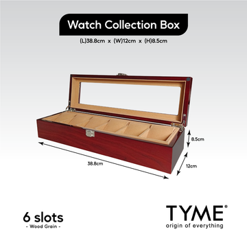 TYME Premium Watch Collection Box 6 Slot Wood Shining Rose Wood