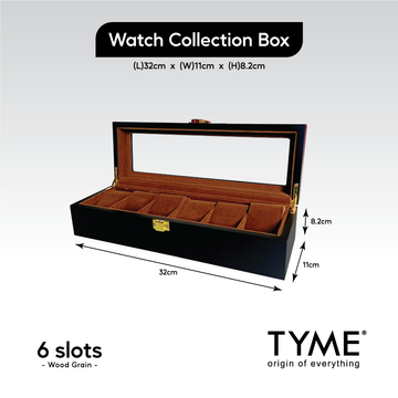 TYME Premium Watch Collection Box 6 Slot Wood Black