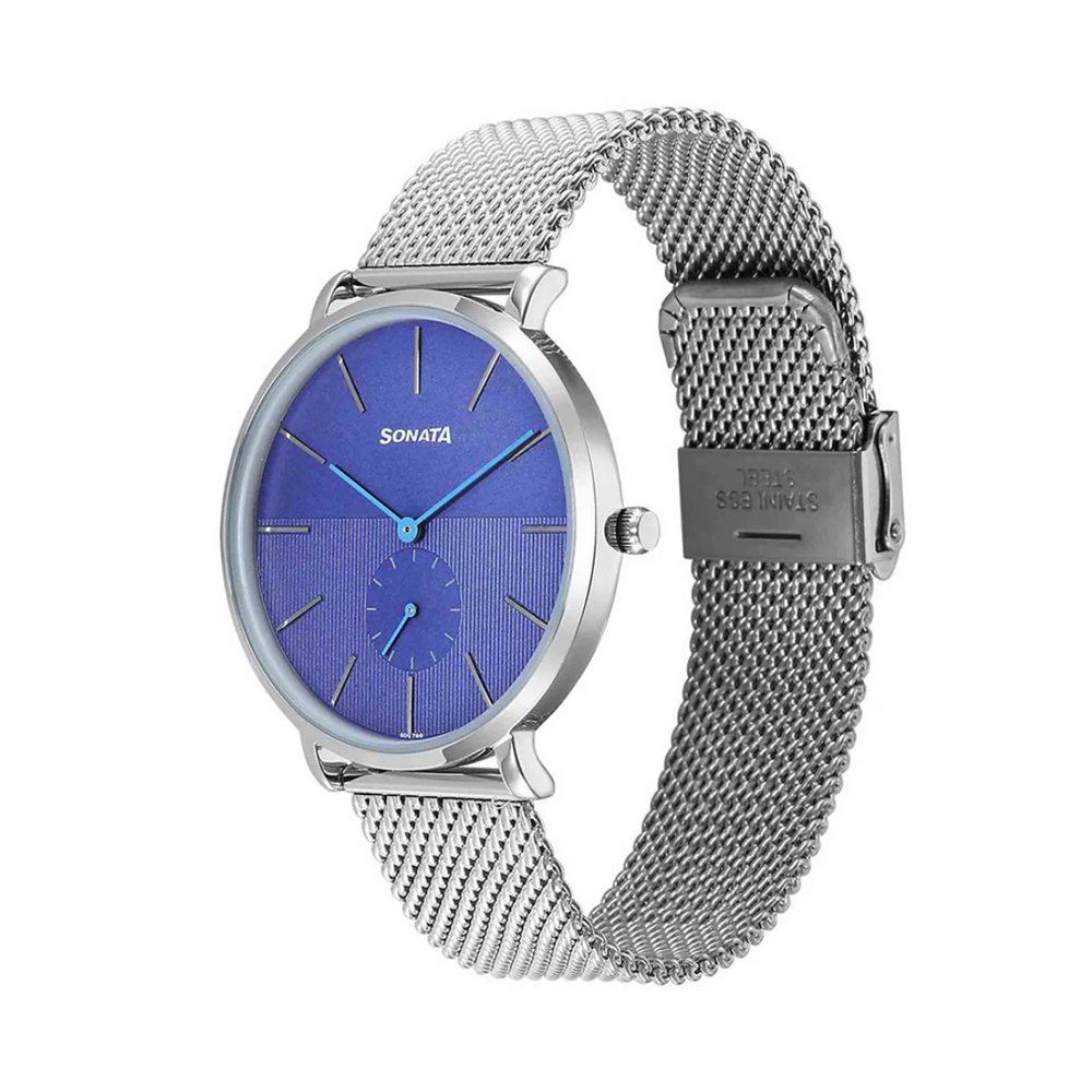 Titan Sonata 77150SM04 Ascent Men's Blue Dial Stainless Steel Quartz Watch