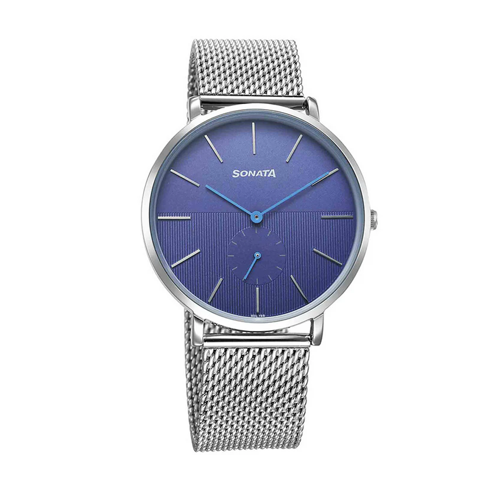 Titan Sonata 77150SM04 Ascent Men's Blue Dial Stainless Steel Quartz Watch