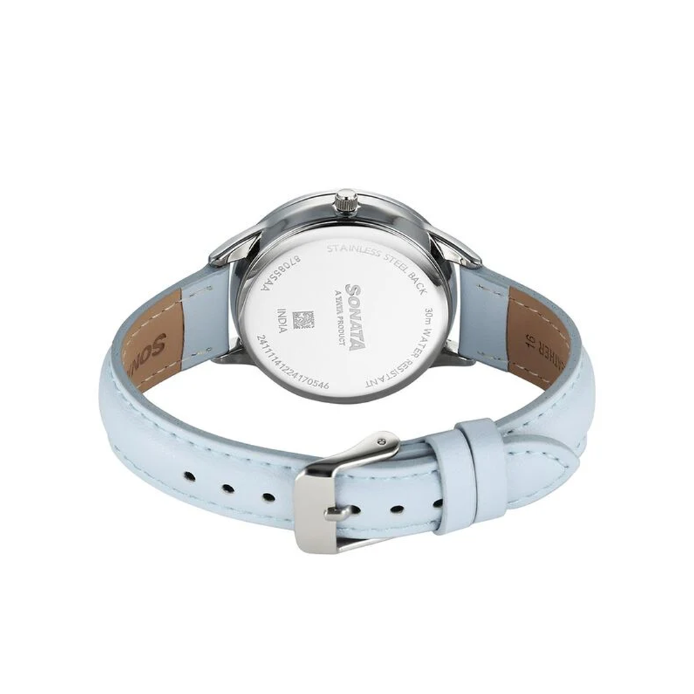 Titan Sonata 87085SL01 Eternia Women's Silver Dial Blue Leather Multifunction Quartz Watch