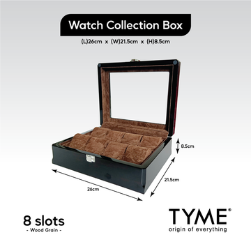 TYME Premium Watch Collection Box 8 Slot Wood Shining Black