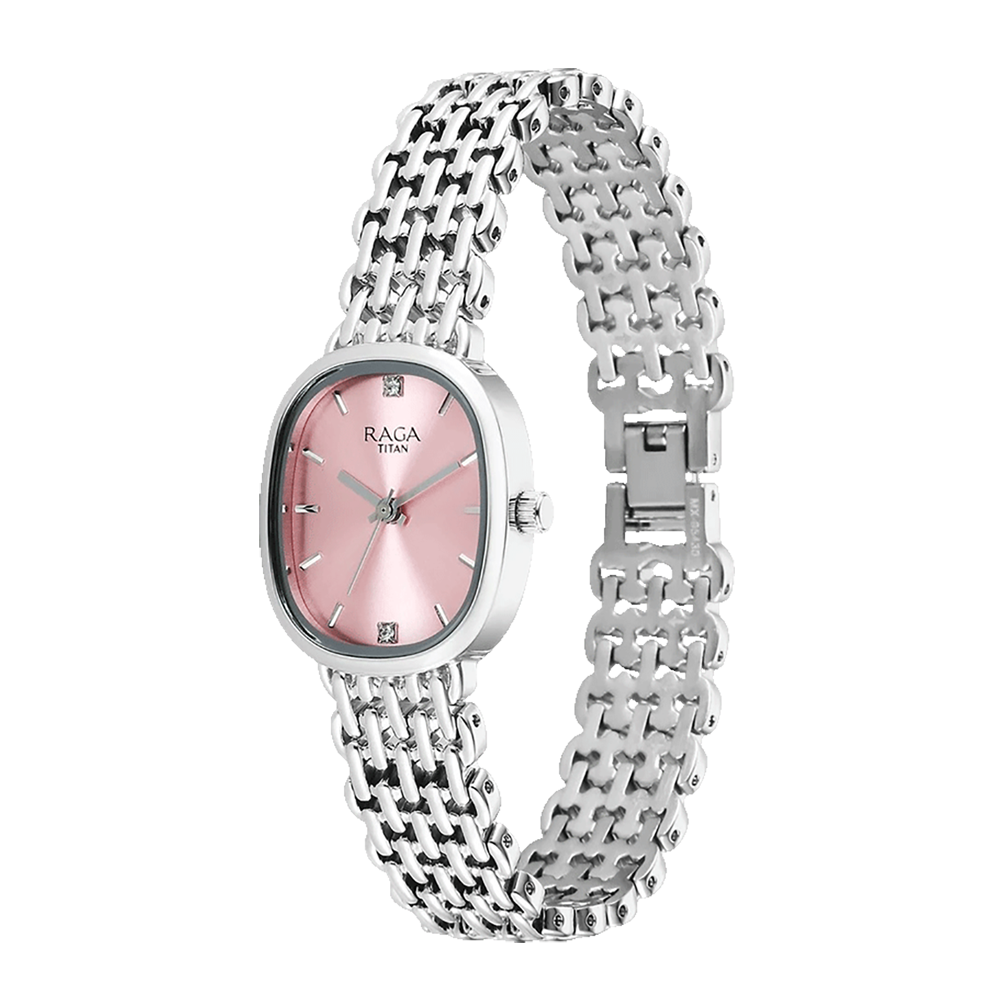 Titan 95430SM01 Raga Spotlight Women's Quartz Watch – Pink Dial, Metal Band