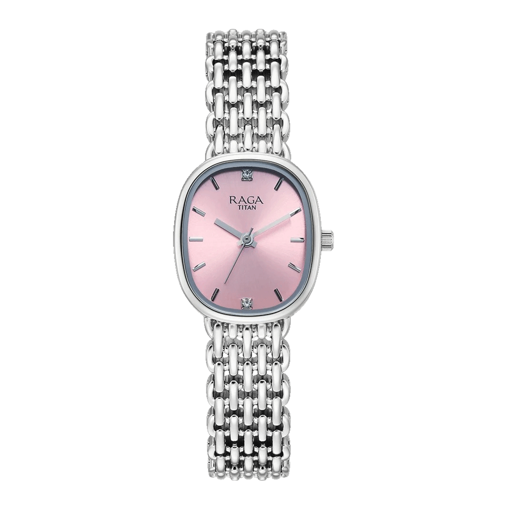 Titan 95430SM01 Raga Spotlight Women's Quartz Watch – Pink Dial, Metal Band