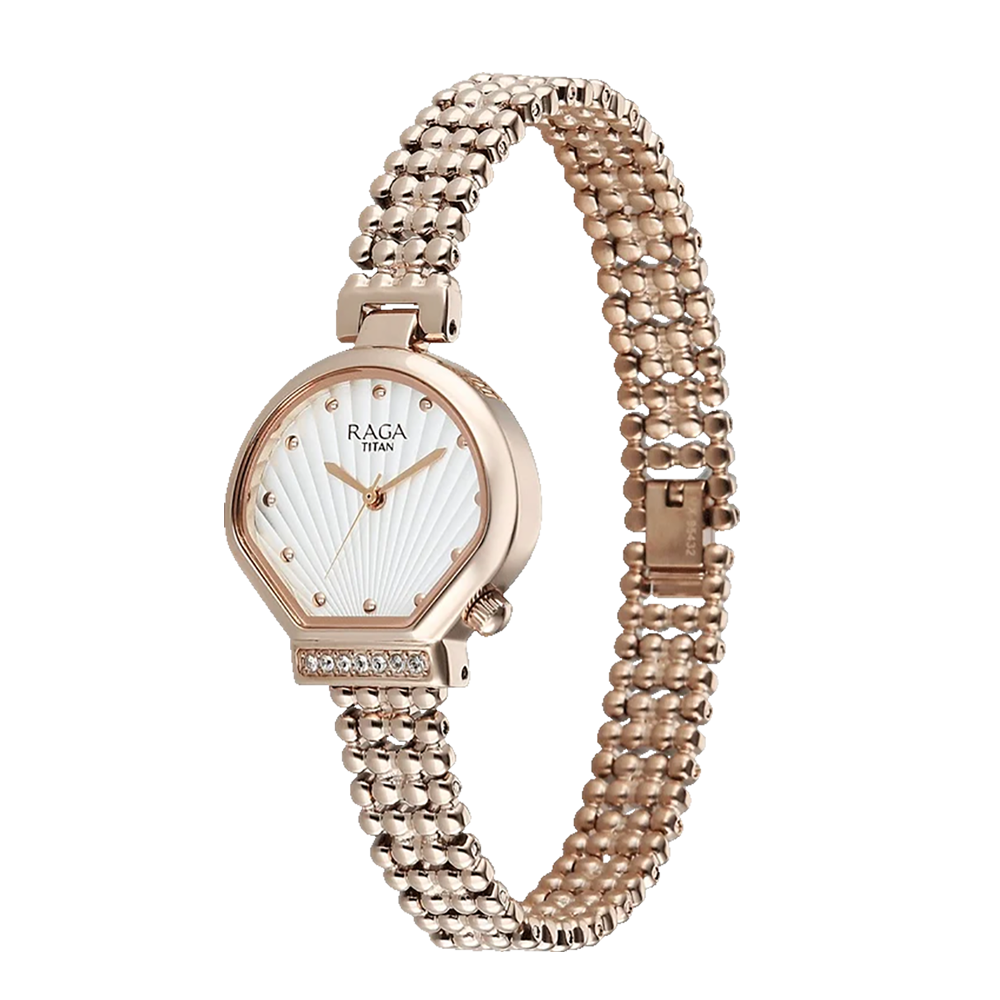 Titan 95432WM01 Women's Quartz Watch – White Dial, Metal Band