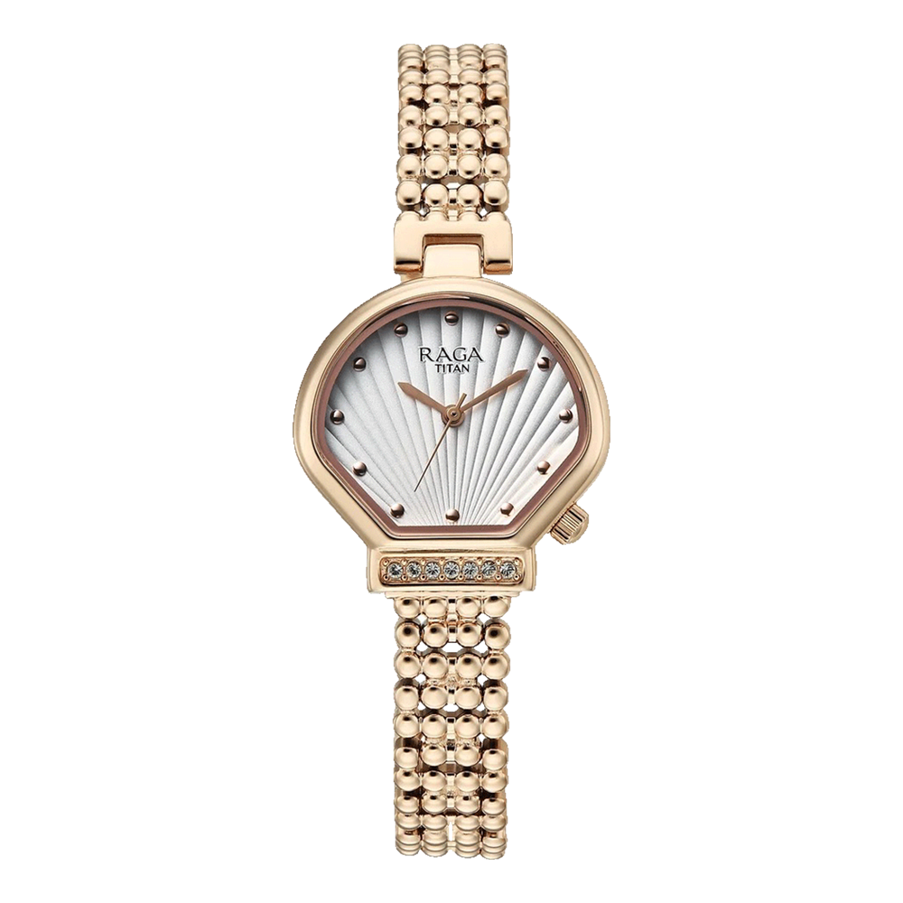 Titan 95432WM01 Women's Quartz Watch – White Dial, Metal Band