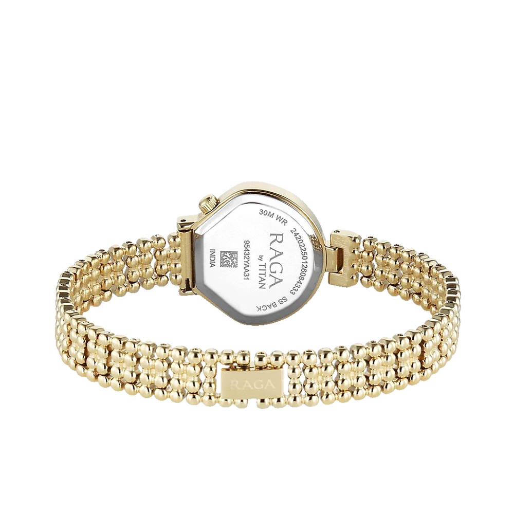 Titan 95432YM01 Raga Spotlight Women's Quartz Watch – White Dial, Metal Band