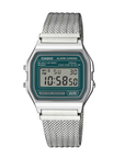Casio Vintage A158WEM-3DF – Silver Mesh Digital Watch with Green Dial