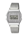 Casio Vintage A158WEM-7DF – Silver Mesh Digital Watch with Light Grey Dial