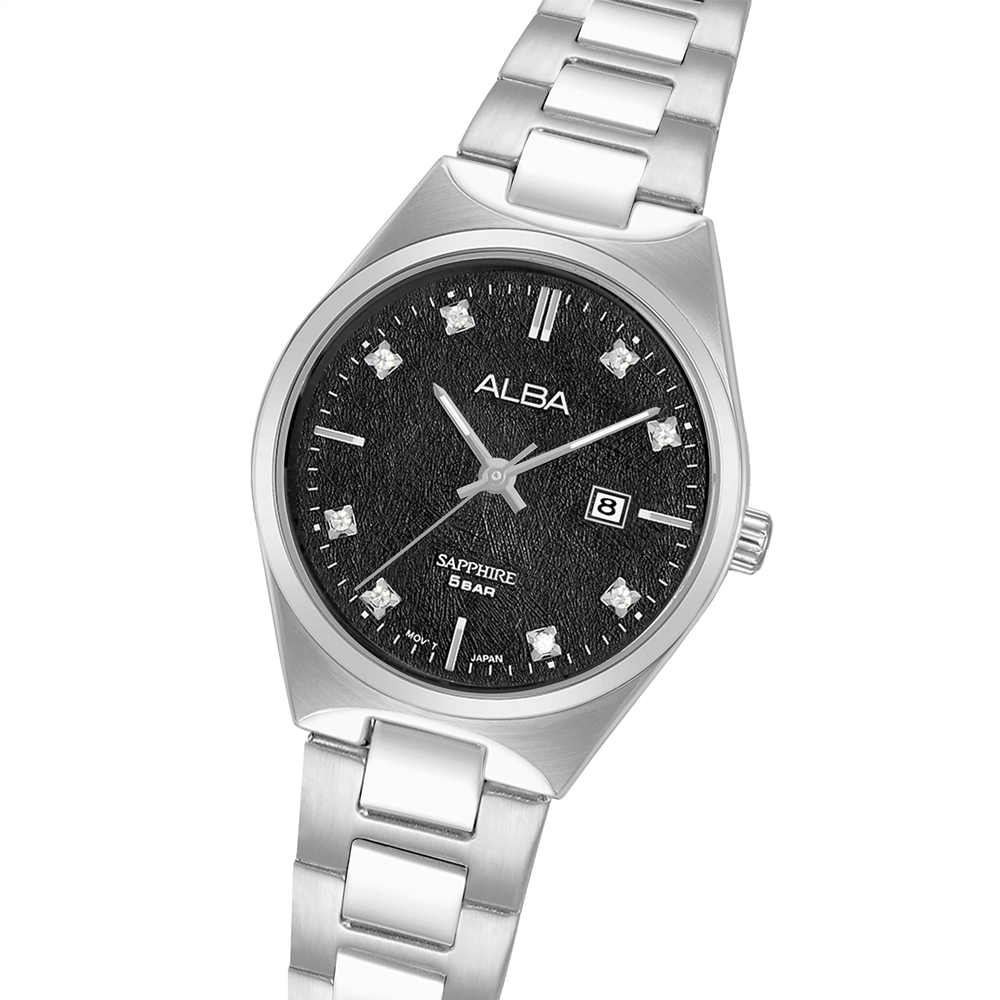 Alba AH7ES3X1 Women's Black Dial Sapphire Glass Stainless Steel Watch VJ22 (30.5mm)