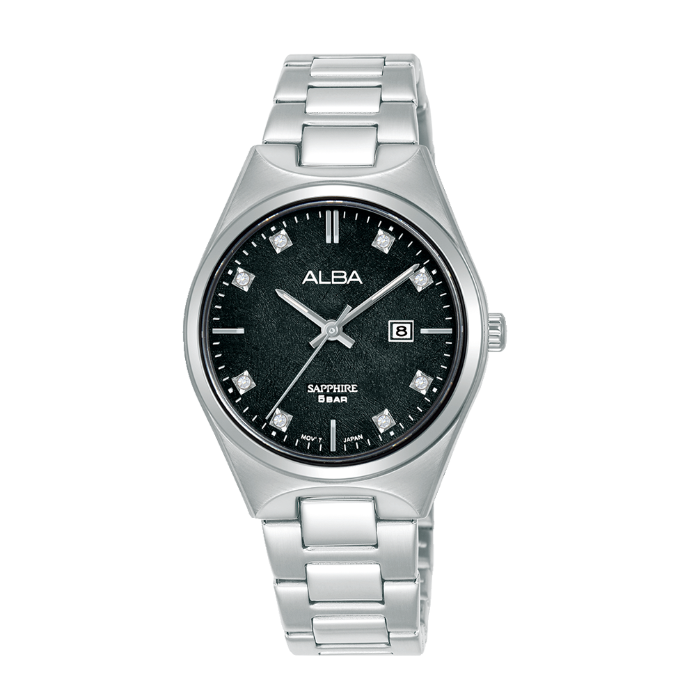 Alba AH7ES3X1 Women's Black Dial Sapphire Glass Stainless Steel Watch VJ22 (30.5mm)