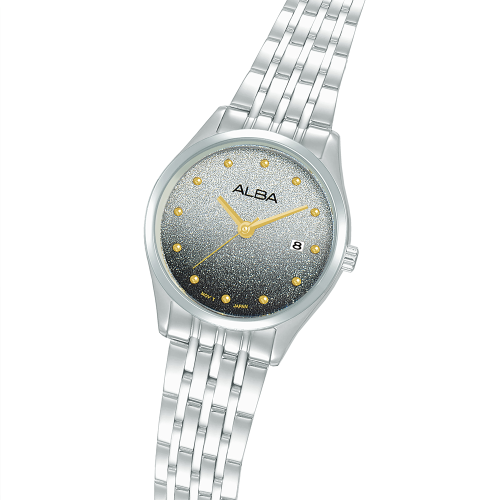 Alba Fashion Women Black Gradation Dial Stainless Steel Bracelet Watch AH7EZ1X1