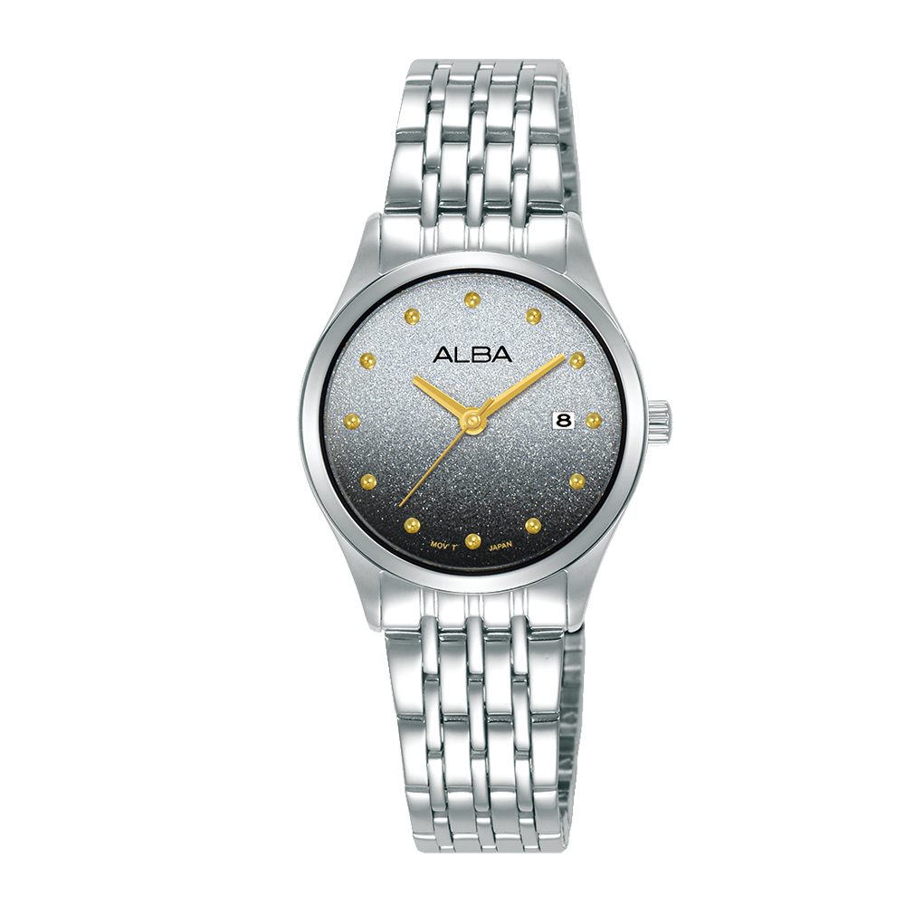 Alba Fashion Women Black Gradation Dial Stainless Steel Bracelet Watch AH7EZ1X1