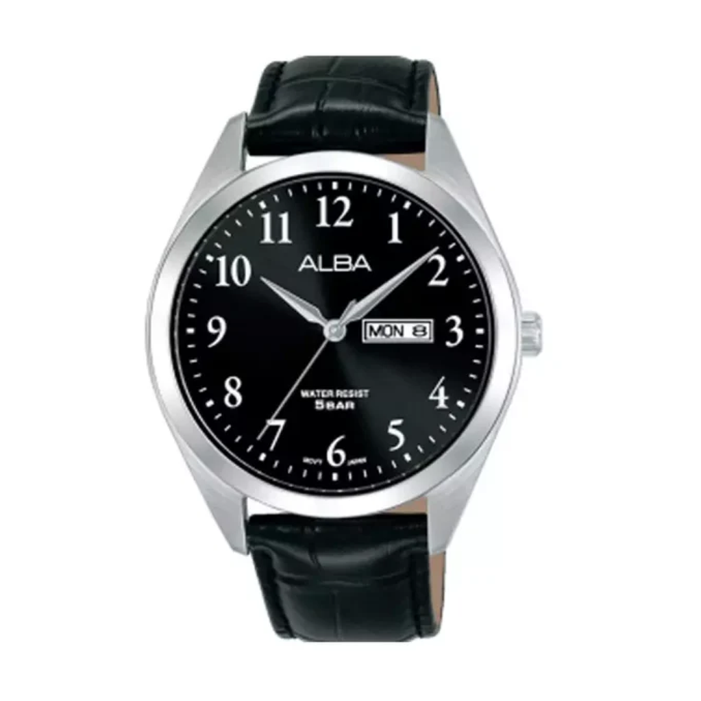 Alba AJ6217X1 Active Men's Black Dial Leather Strap Watch VJ33 (41mm)