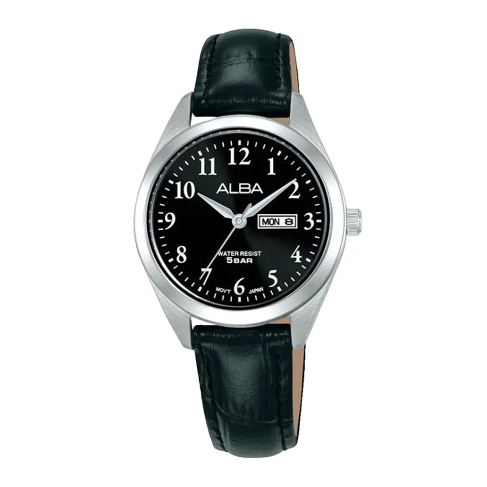 Alba AN8129X1 Women's Black Dial Leather Strap Watch VJ23 (30mm)