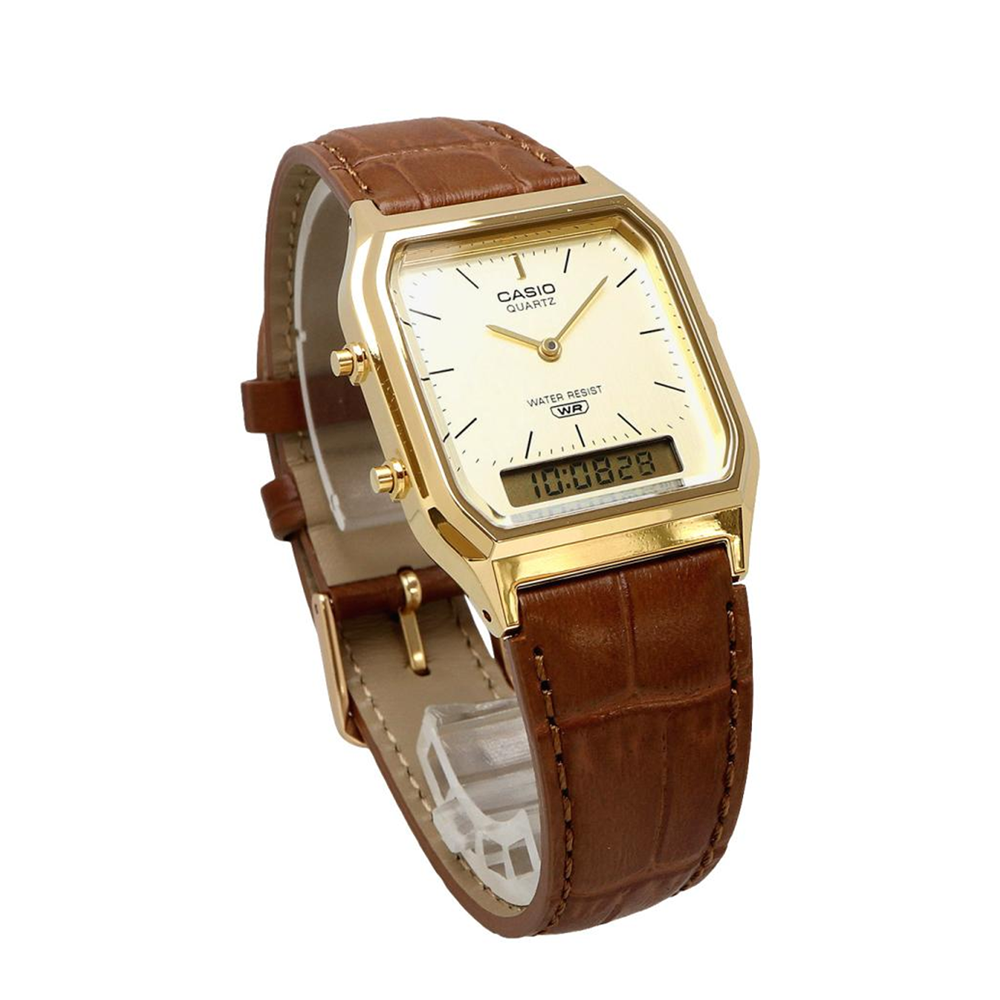 Casio Vintage AQ-230EGL-9ADF Analog-Digital Brown Leather Gold-Tone Watch