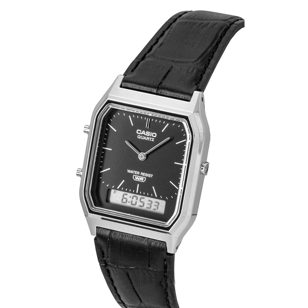 Casio Vintage AQ-230EL-1ADF Analog-Digital Black Leather Watch
