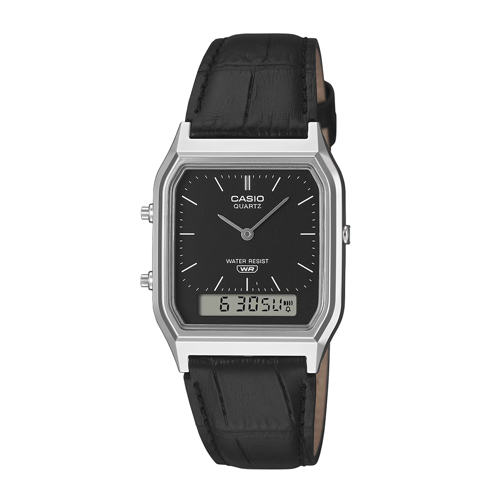 Casio Vintage AQ-230EL-1ADF Analog-Digital Black Leather Watch