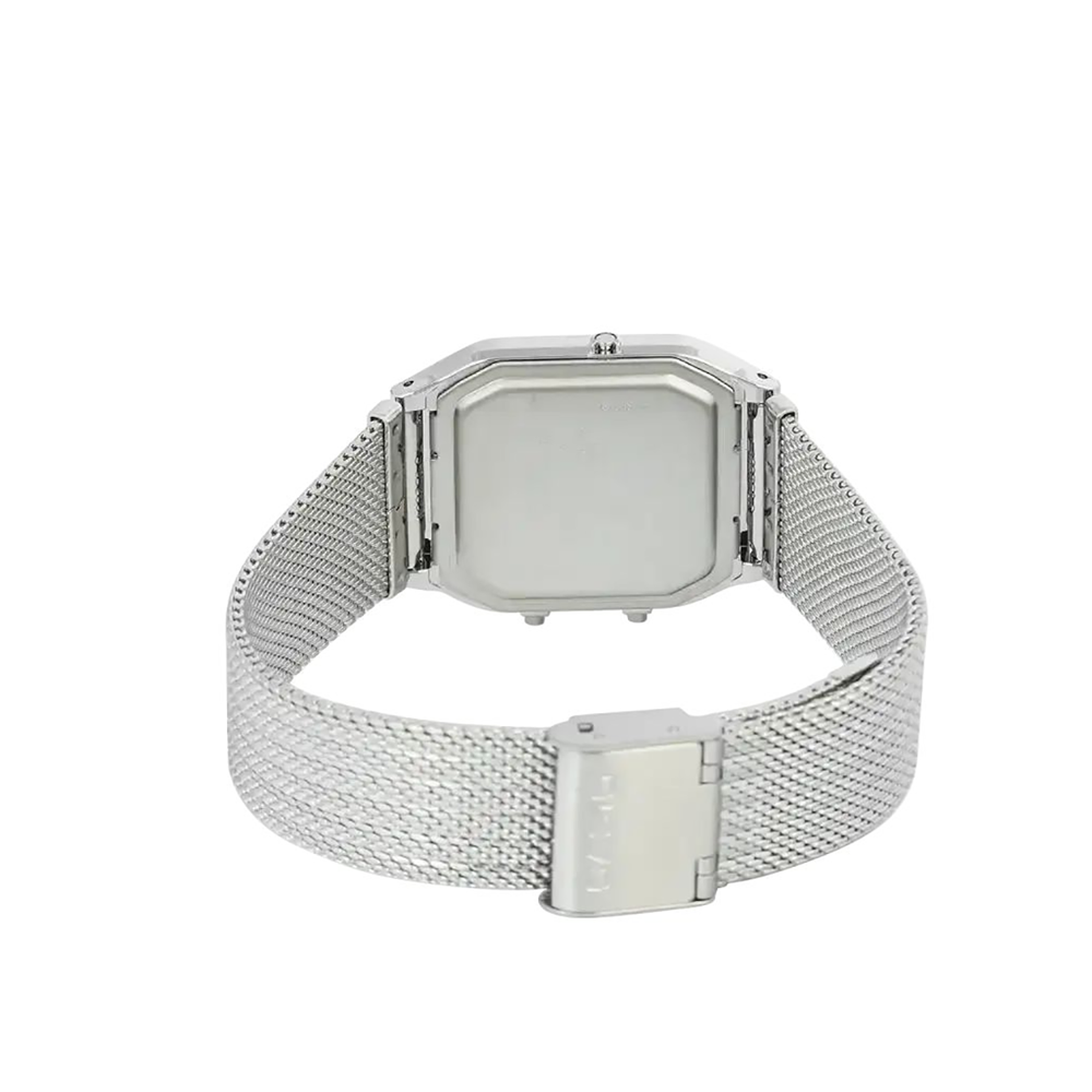 Casio Vintage AQ-230EM-7ADF Analog-Digital Silver Mesh Watch