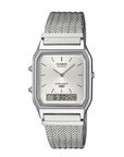 Casio Vintage AQ-230EM-7ADF Analog-Digital Silver Mesh Watch
