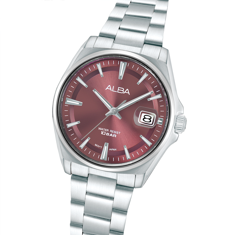 Alba AS9V91X1 Men's Burgundy Dial Stainless Steel Bracelet Watch VJ42 (39mm)
