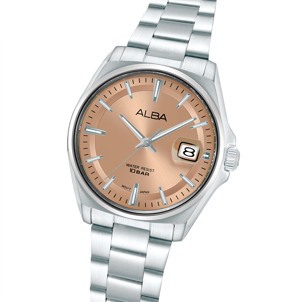 Alba AS9V93X1 Men's Salmon Dial Stainless Steel Bracelet Watch VJ42 (39mm)