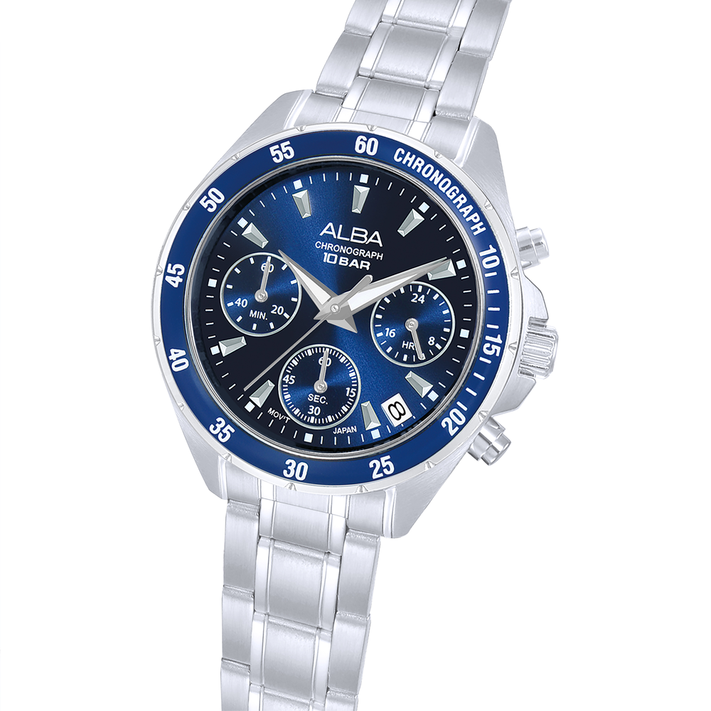 Alba AT3K91X1 Women's Blue Dial Chronograph Stainless Steel Watch VD53 (36mm)
