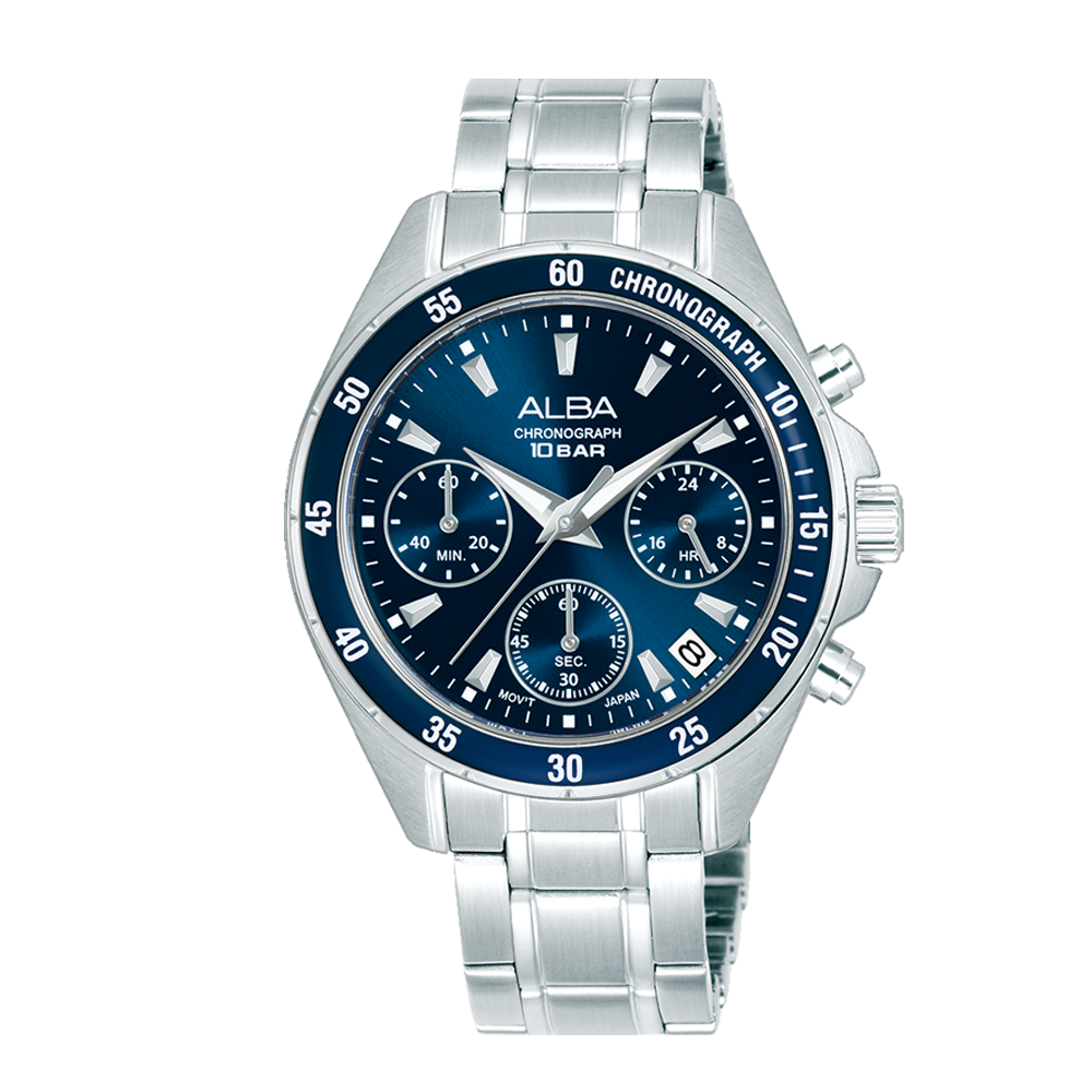 Alba AT3K91X1 Women's Blue Dial Chronograph Stainless Steel Watch VD53 (36mm)