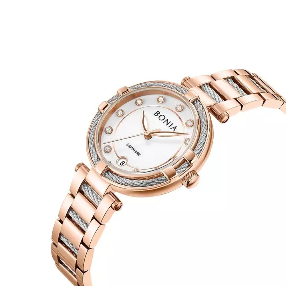 Bonia Valore B10848-2517 Women's Silver Sunray Dial IP Rose Gold Stainless Steel Watch