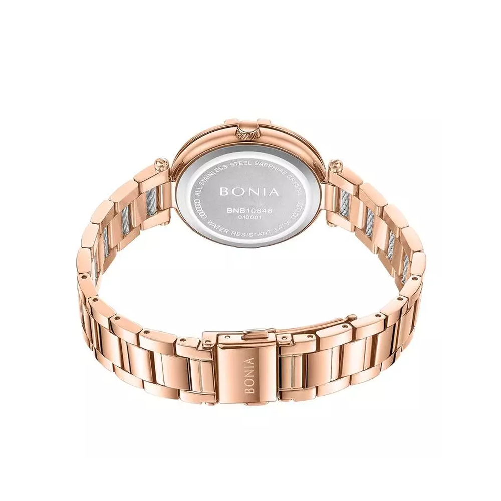Bonia Valore B10848-2517 Women's Silver Sunray Dial IP Rose Gold Stainless Steel Watch