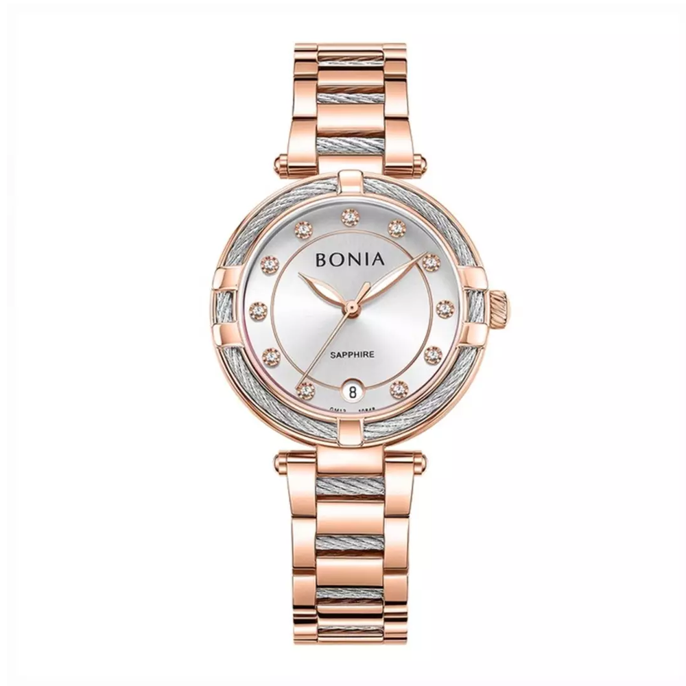 Bonia Valore B10848-2517 Women's Silver Sunray Dial IP Rose Gold Stainless Steel Watch