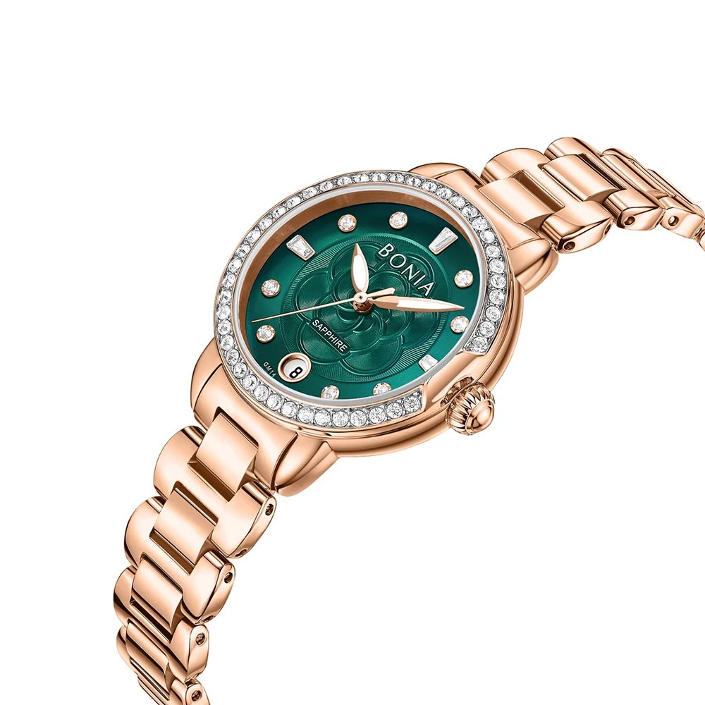 Bonia B10872-2587S Elegance Women's Quartz Watch – Green Dial, Stainless Steel Band